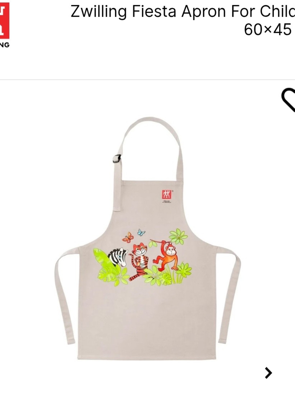 ZWILLING J.A. Henckels Kids Beige Apron with Colorful Jungle Animals